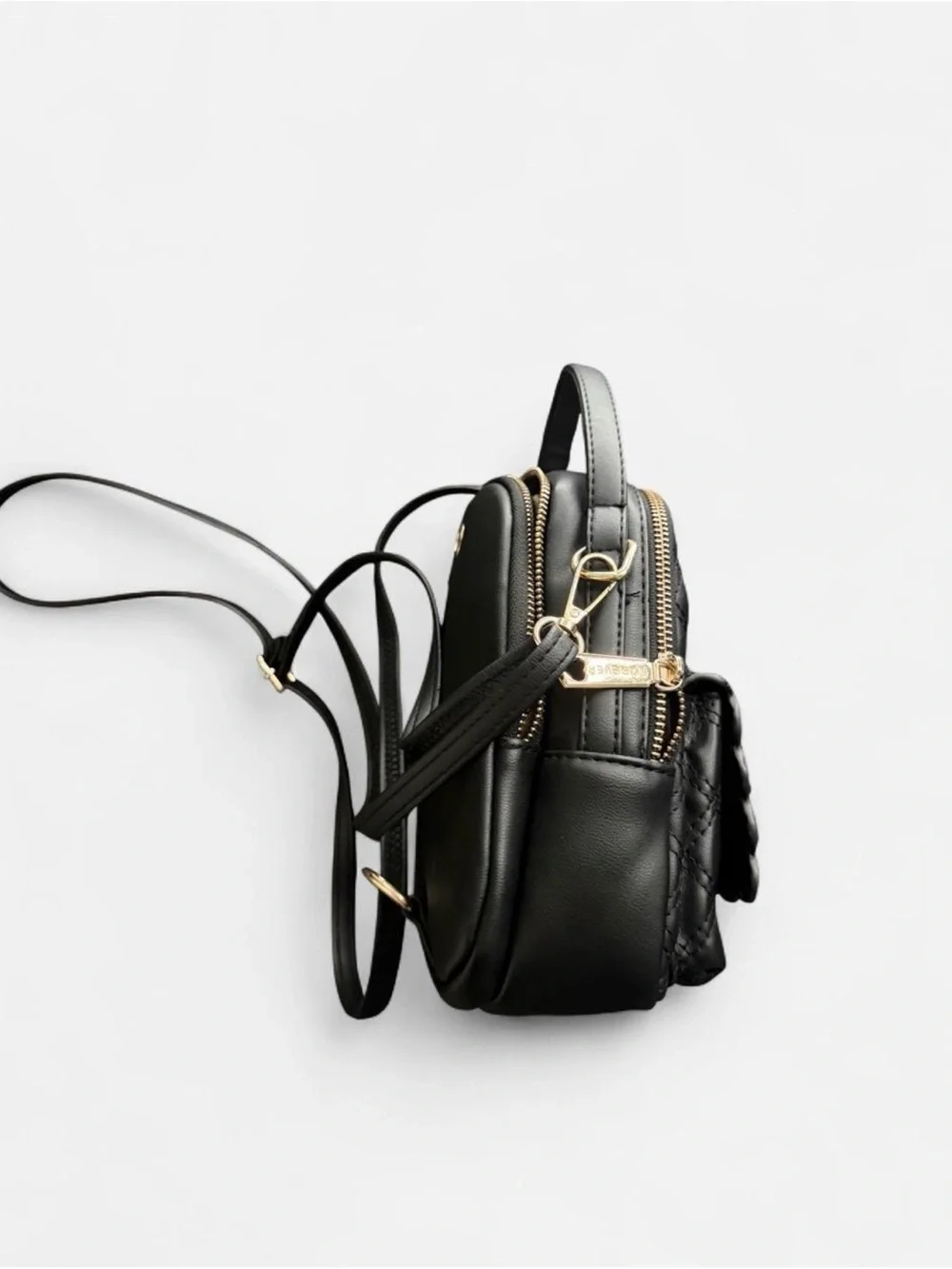 Kids Black Quilted Mini Backpack with Gold Heart Accent